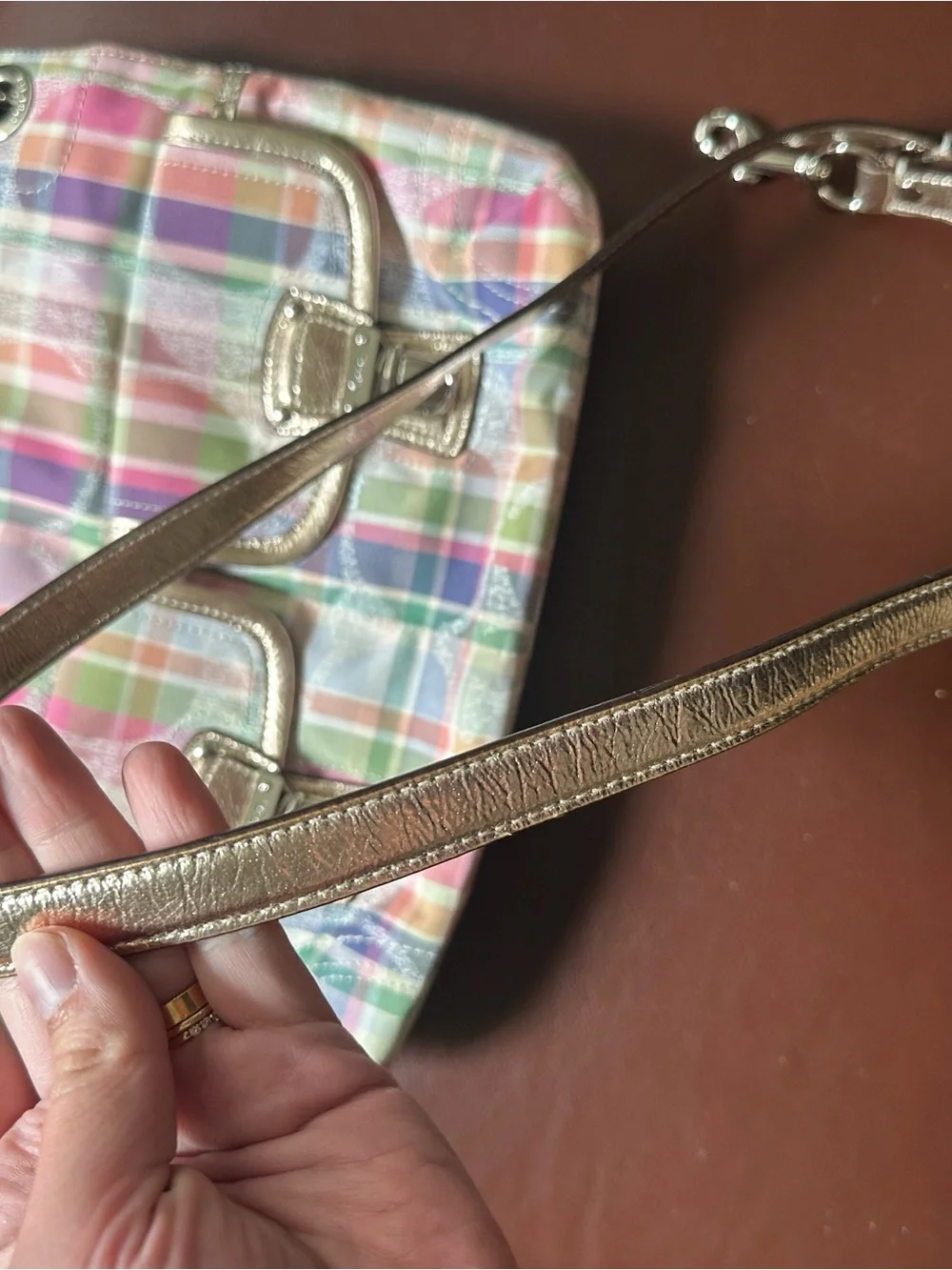 ***RARE*** Coach Poppy Daisy Madras Plaid Hobo shoulder Bag in good condition